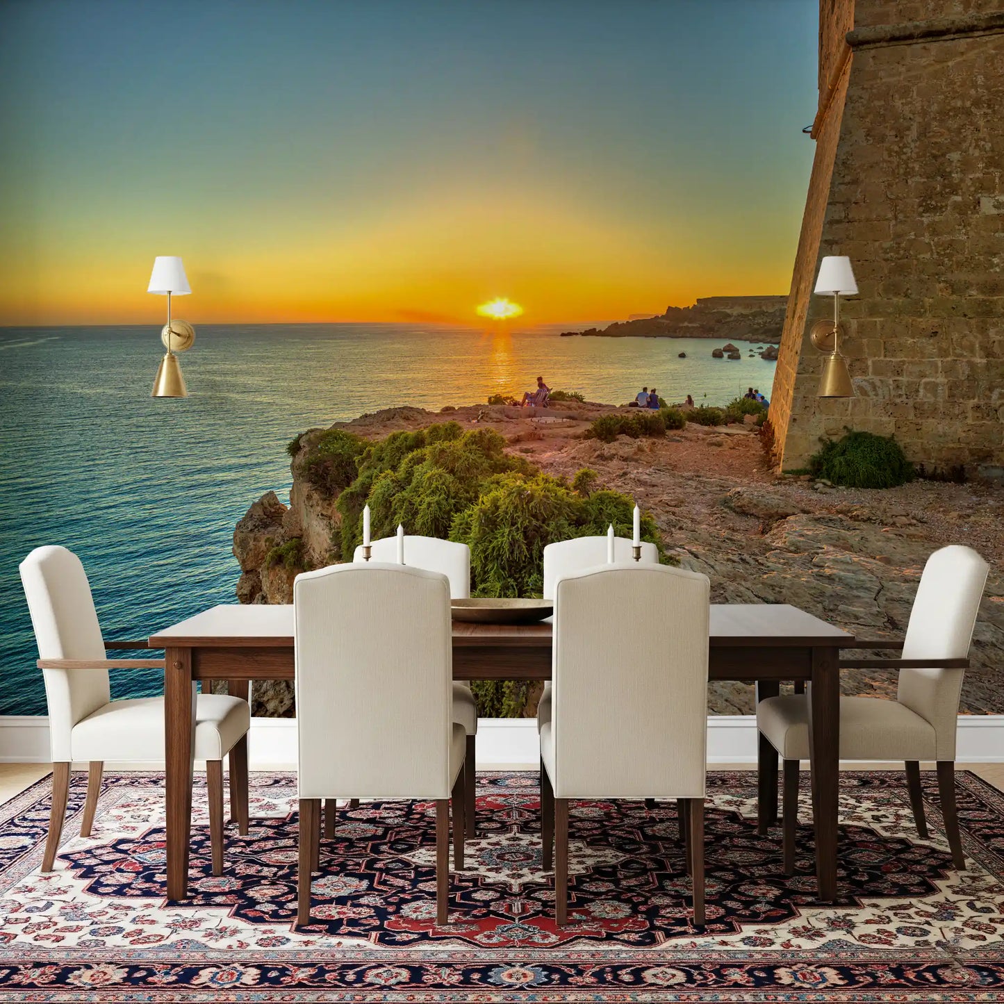 Golden Hour Coastal Cliff View Wall Mural