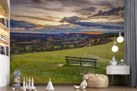Golden Sunset Valley Bench Wall Mural