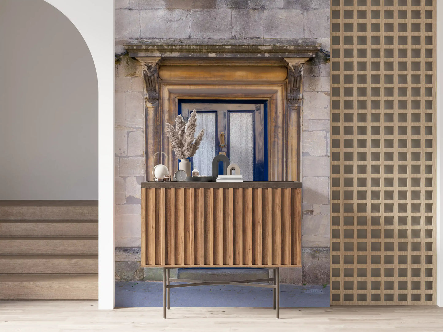 Stone Archway and Deep Blue Entry Wall Mural