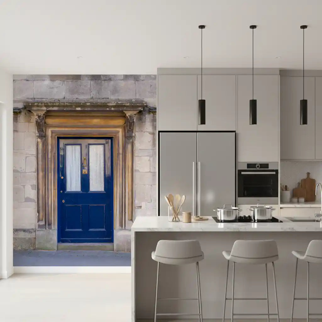 Stone Archway and Deep Blue Entry Wall Mural