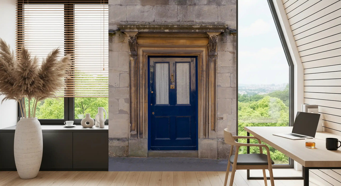 Stone Archway and Deep Blue Entry Wall Mural