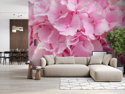 Pink rose petal texture wall mural set in a living room GD11445