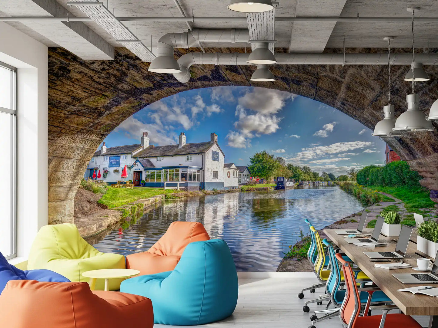 Stone Archway Waterside View Wall Mural