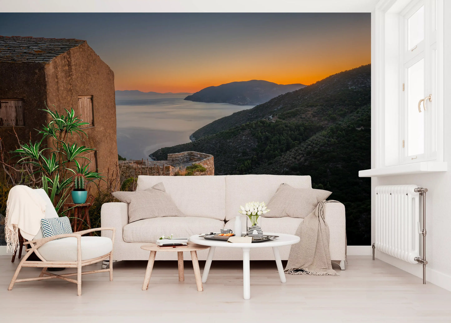Rustic Stone Retreat at Golden Hour Wall Mural