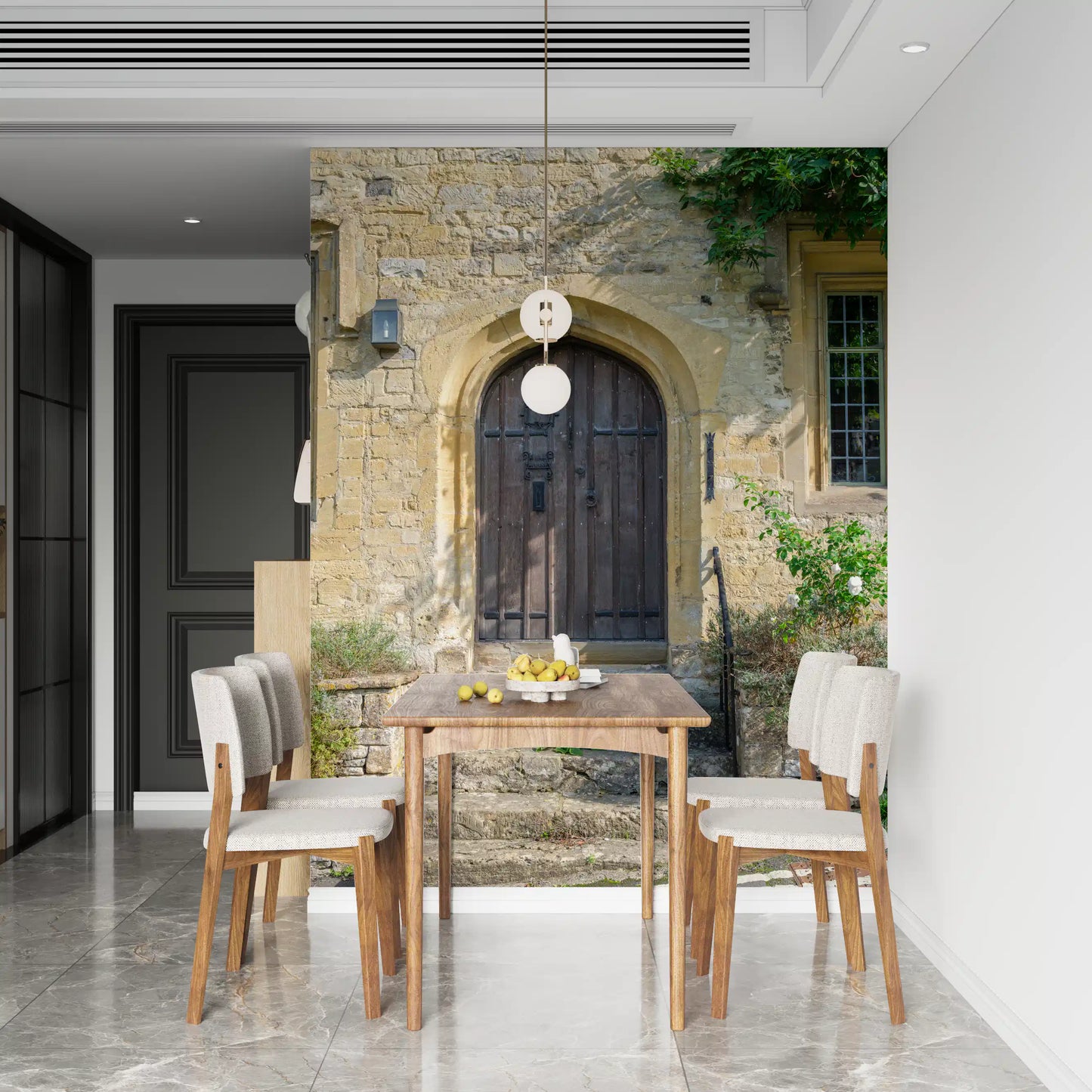 Aged Timber Archway and Stonework Wall Mural
