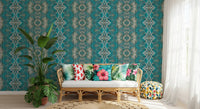 Teal & Gray Intricate Abstract Ornamental Wallpaper  -  AMBER DESIGN WALLPAPER