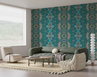Teal & Gray Intricate Abstract Ornamental Wallpaper  -  AMBER DESIGN WALLPAPER