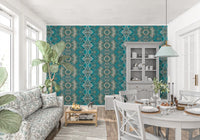 Teal & Gray Intricate Abstract Ornamental Wallpaper  -  AMBER DESIGN WALLPAPER
