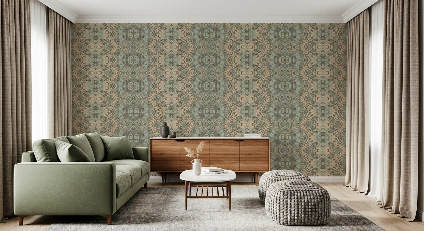 Peach & Sage Contemporary Abstract Botanical Wallpaper - AMBER DESIGN  Wallpaper⁠