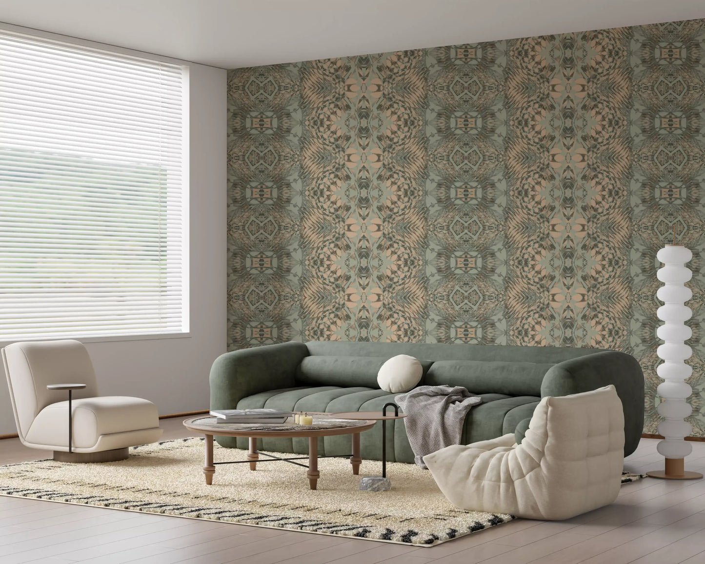 Peach & Sage Contemporary Abstract Botanical Wallpaper - AMBER DESIGN  Wallpaper⁠