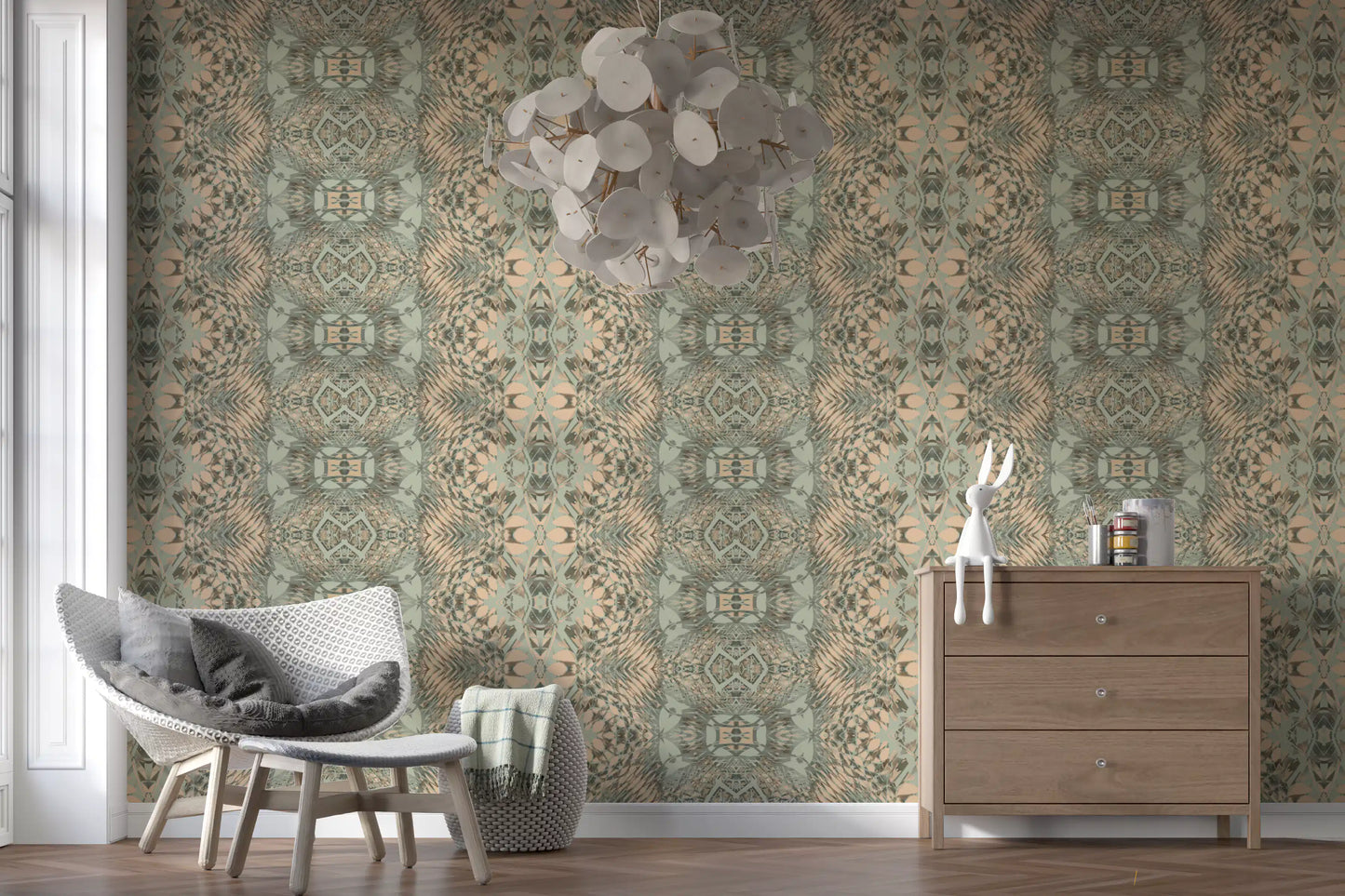 Peach & Sage Contemporary Abstract Botanical Wallpaper - AMBER DESIGN  Wallpaper⁠