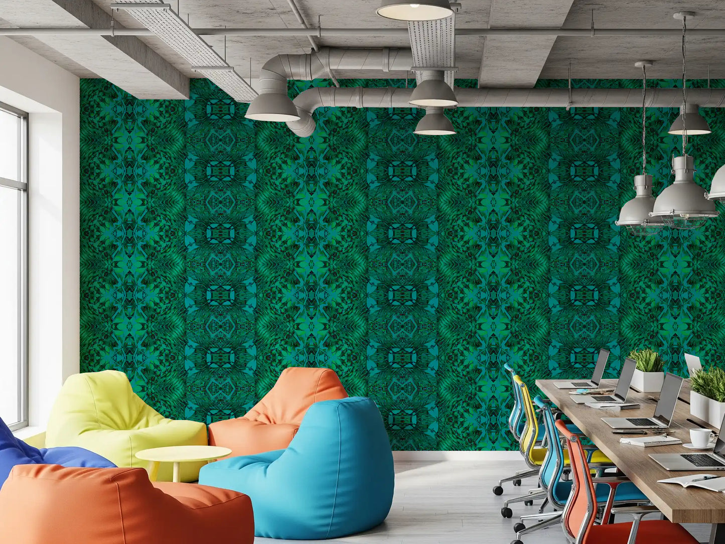 Emerald Green Geometric Lattice Wallpaper - AMBER DESIGN wallpaper Wallpaper⁠