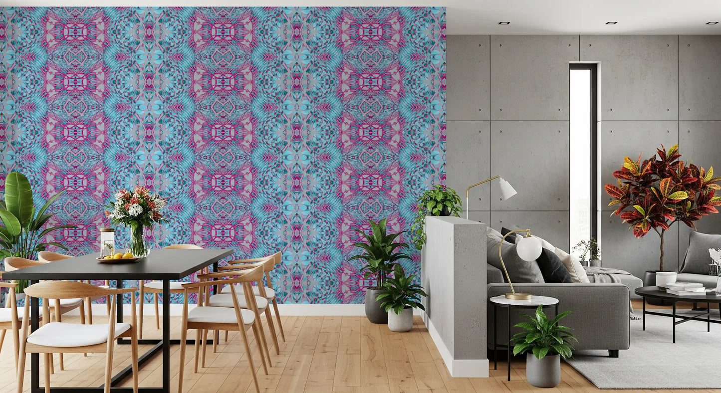 Magenta & Turquoise Abstract Ornamental Lattice Wallpaper - AMBER DESIGN Wallpaper Wallpaper⁠