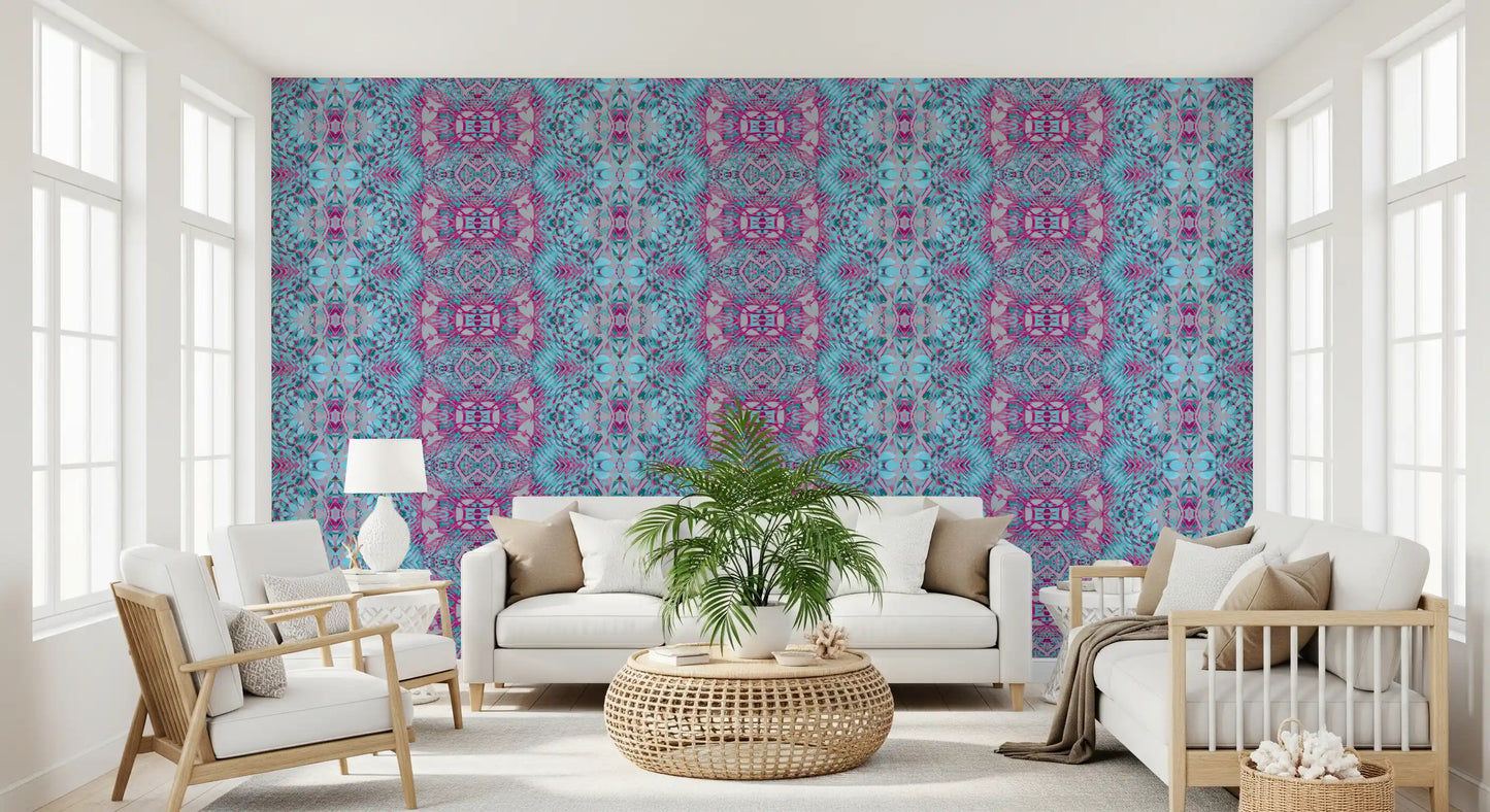 Magenta & Turquoise Abstract Ornamental Lattice Wallpaper - AMBER DESIGN Wallpaper Wallpaper⁠