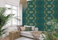 Abstract Ornamental Geometric Teal & Pale Yellow Lattice Wallpaper - AMBER DESIGN Wallpaper Wallpaper⁠