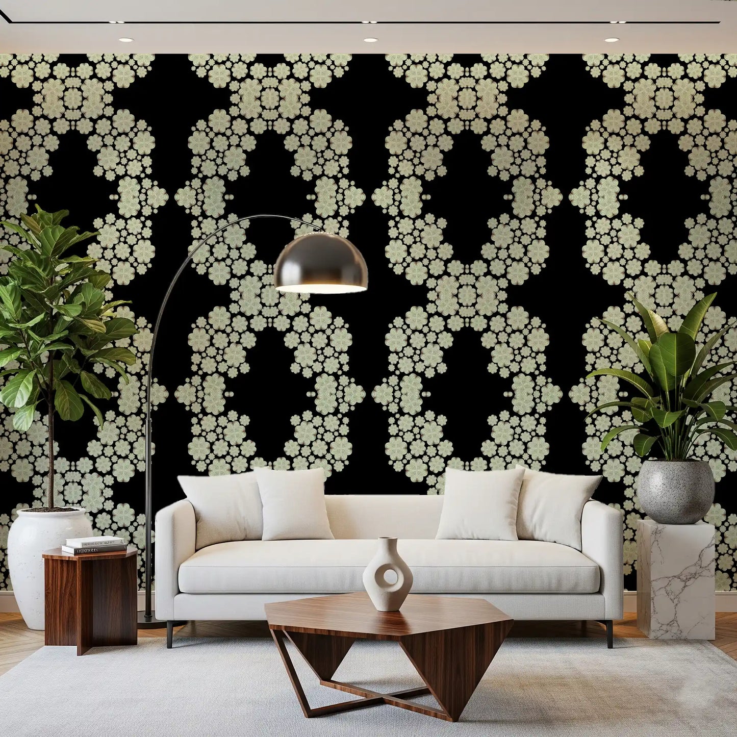 Ivory & Black Floral Vine Wallpaper -  CARDAMINE DESIGN  Wallpaper⁠