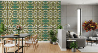 Teal & Gold Geometric Bloom Wallpaper - IKEBANA DESIGN Wallpaper⁠