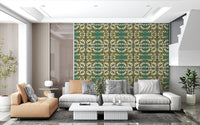 Teal & Gold Geometric Bloom Wallpaper - IKEBANA DESIGN Wallpaper⁠