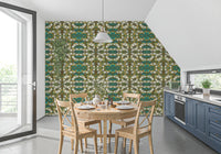 Teal & Gold Geometric Bloom Wallpaper - IKEBANA DESIGN Wallpaper⁠