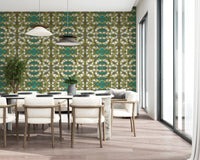 Teal & Gold Geometric Bloom Wallpaper - IKEBANA DESIGN Wallpaper⁠
