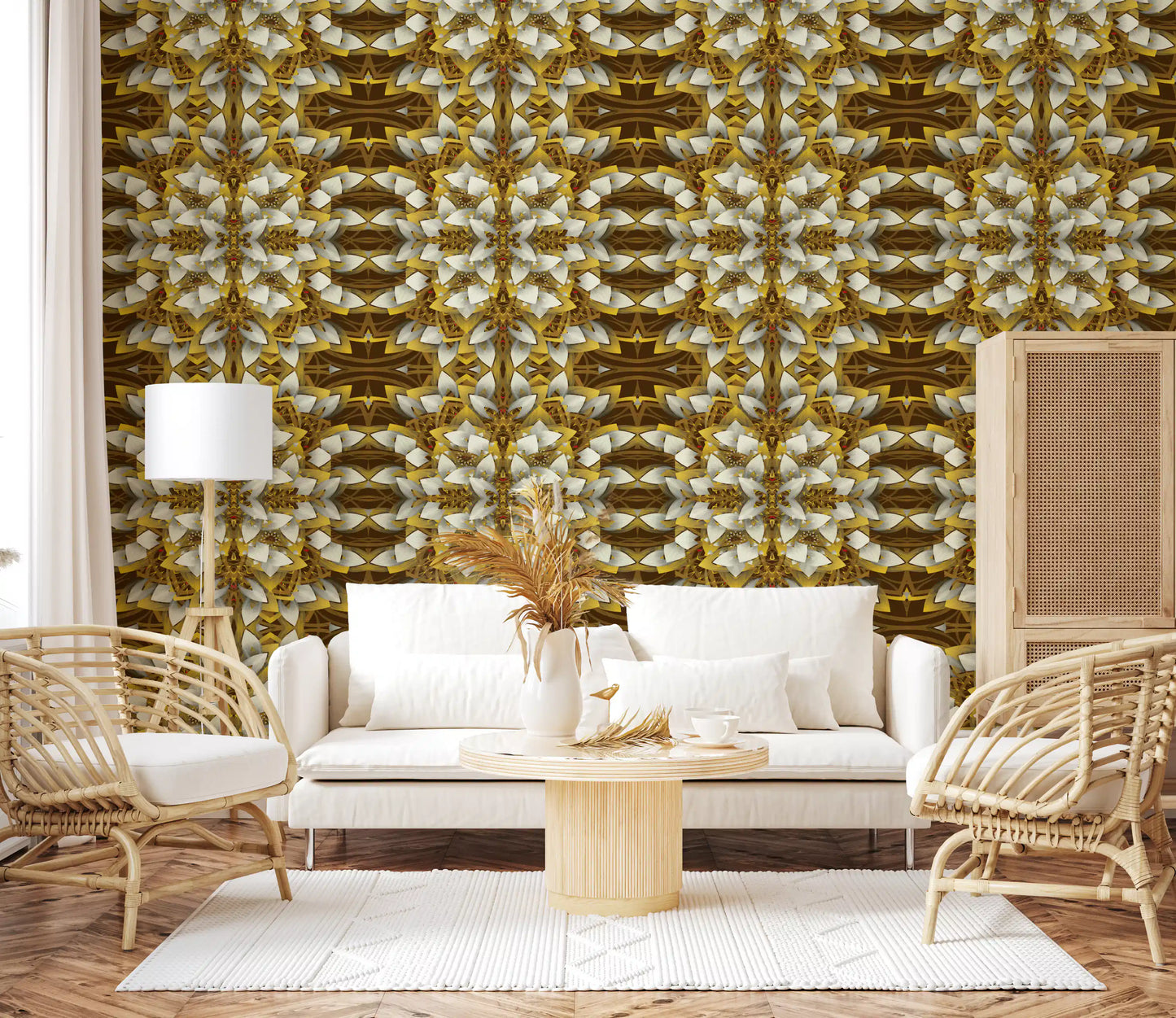 Brown and Gold Geometric Bloom Wallpaper - IKEBANA DESIGN Wallpaper⁠