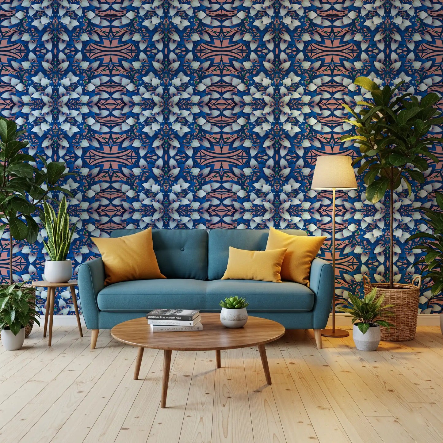 Pink & Blue Geometric Bloom Wallpaper - IKEBANA DESIGN Wallpaper⁠