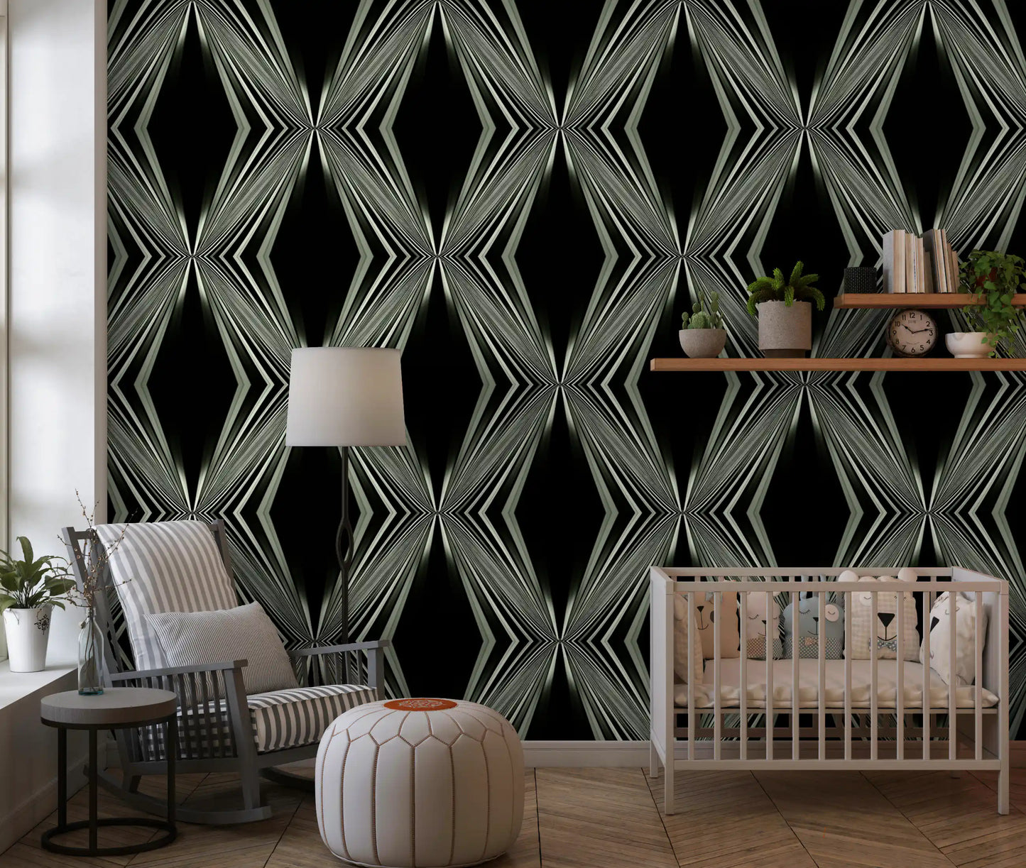 Black and White Geometric Diamond Prism - MALCOLM Wallpaper⁠