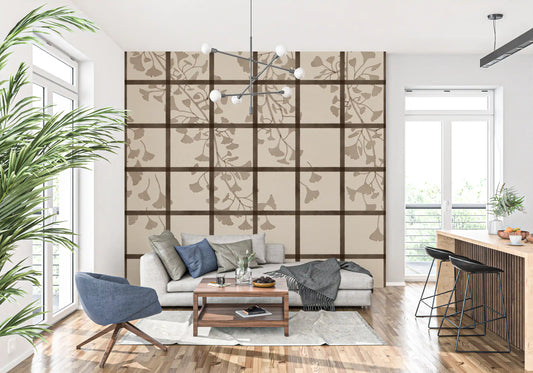 Ginkgo Leaves Behind Japanese Shoji Screen Wall Mural