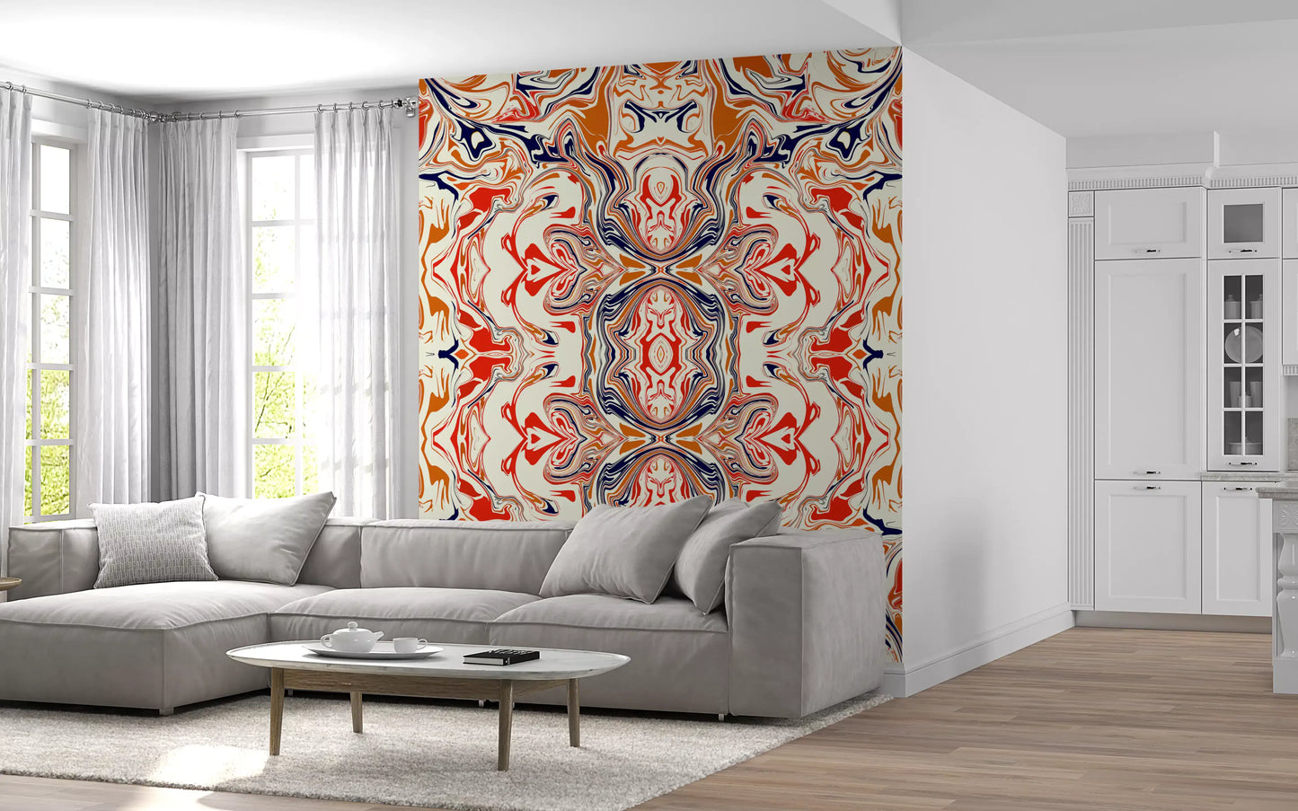 Orange & Red Contemporary Ornamental Tile - ANDORRA Wall Mural