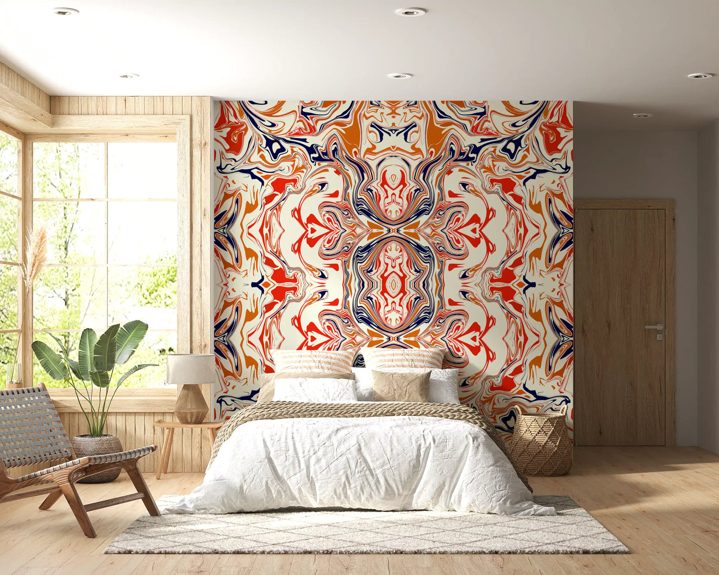 Orange & Red Contemporary Ornamental Tile - ANDORRA Wall Mural