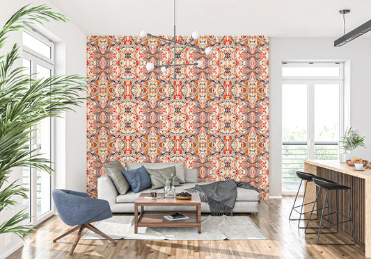 Orange & Red Contemporary Ornamental Tile - ANDORRA Wallpaper