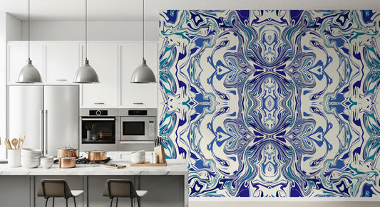 Blue & Teal Contemporary Ornamental Tile -  ANDORRA Wall Mural Wall Mural