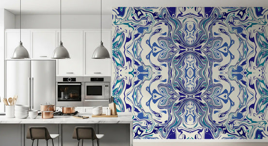 Teal and blue ornamental tile wall mural adding pattern to a kitchen GD11499
