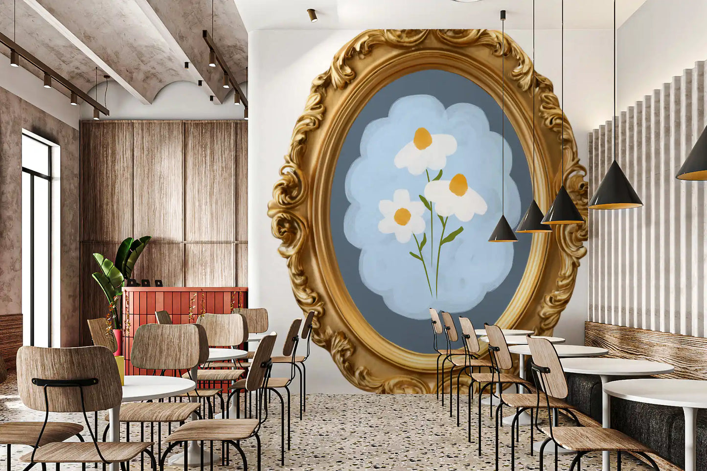 Gold Frame Daisy Wall Mural