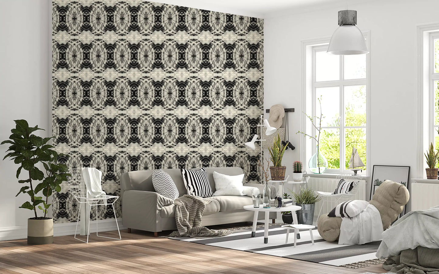 Sculptural Geometric Illusion in Black and Ivory - MOSQUITO Wallpaper
