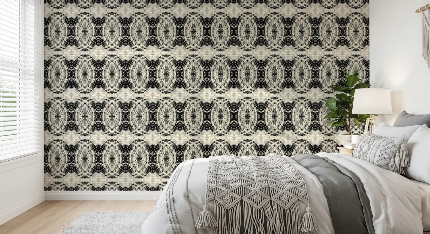 Sculptural Geometric Illusion in Black and Ivory - MOSQUITO Wallpaper