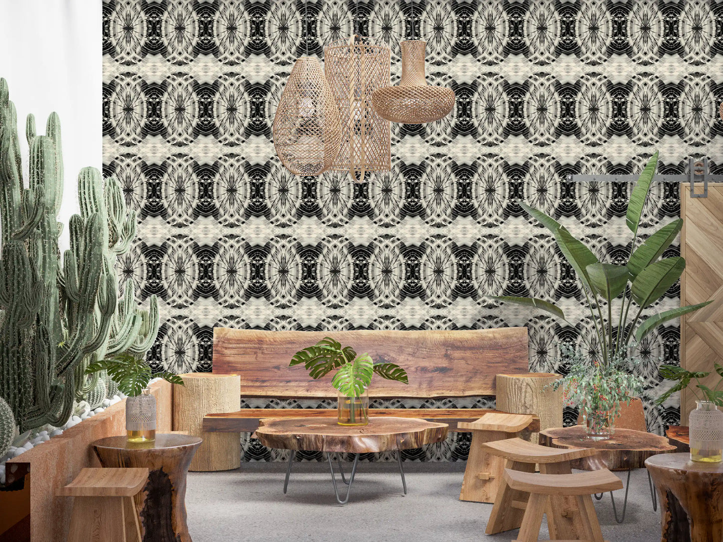 Sculptural Geometric Illusion in Black and Ivory - MOSQUITO Wallpaper