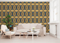 Cobalt Blue & Yellow Retro Geometric Medallion - MOSQUITO  Wallpaper⁠