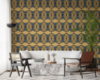 Cobalt Blue & Yellow Retro Geometric Medallion - MOSQUITO  Wallpaper⁠