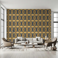 Cobalt Blue & Yellow Retro Geometric Medallion - MOSQUITO  Wallpaper⁠