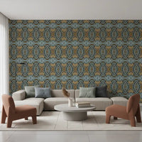 Blue Gray & Camel Retro Geometric Medallion - MOSQUITO Wallpaper⁠