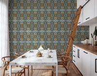 Blue Gray & Camel Retro Geometric Medallion - MOSQUITO Wallpaper⁠