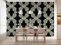 Black & Ivory Diamond Floral Lattice – CARDAMINE Wallpaper⁠