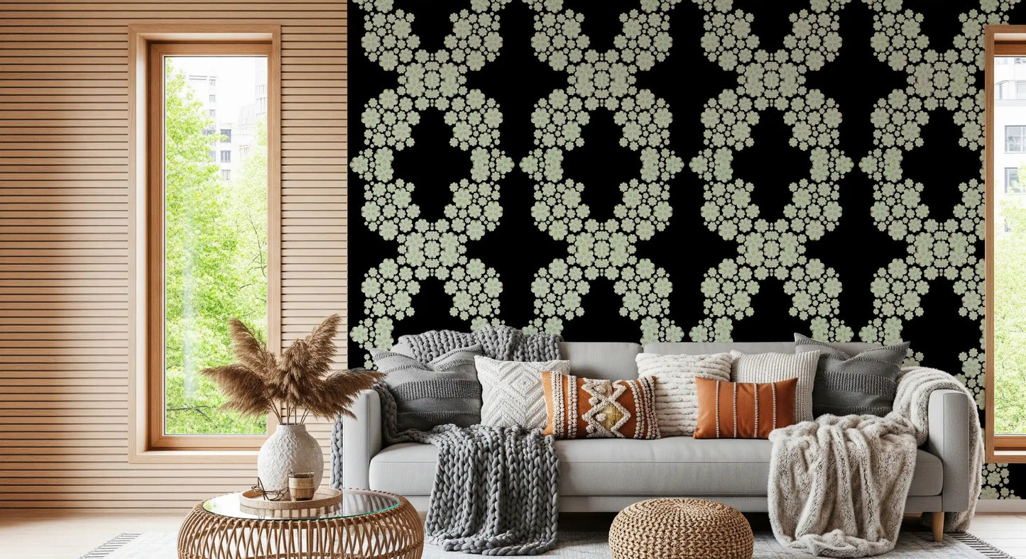 Black & Ivory Diamond Floral Lattice – CARDAMINE Wallpaper⁠