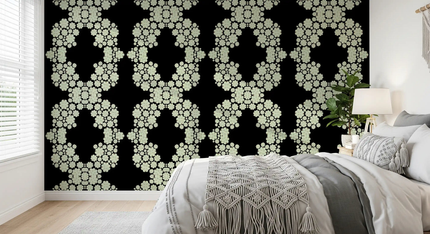 Black & Ivory Diamond Floral Lattice – CARDAMINE Wallpaper⁠