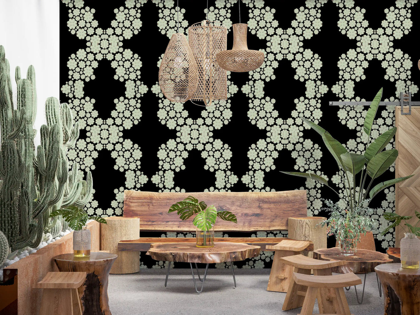 Black & Ivory Diamond Floral Lattice – CARDAMINE Wallpaper⁠