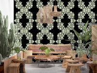 Black & Ivory Diamond Floral Lattice – CARDAMINE Wallpaper⁠
