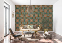 70s Retro Teal and Copper Geometric Lattice - OCTOBER Wallpaper⁠