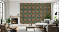 70s Retro Teal and Copper Geometric Lattice - OCTOBER Wallpaper⁠