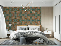 70s Retro Teal and Copper Geometric Lattice - OCTOBER Wallpaper⁠